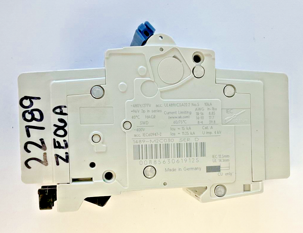 ALLEN BRADLEY 1489-M2C030 CIRCUIT BREAKER SER.D 3A 480Y/277V 10KA 50/60HZ 2POLE