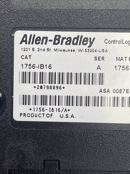ALLEN BRADLEY 1756-IB16 SER A FW 3.3 CONTROL LOGIX 16 POINT D/I MODULE
