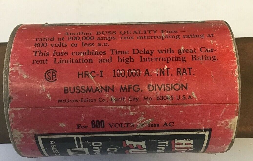 BUSS JHC 600 HI-CAP TIME DELAY FUSE CLASS J 600VAC