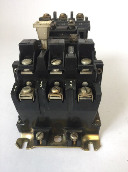 ALLEN BRADLEY 509-B0D SIZE 1 STARTER 600VAC 27AMP 10HP W39 HEATERS 120V COIL