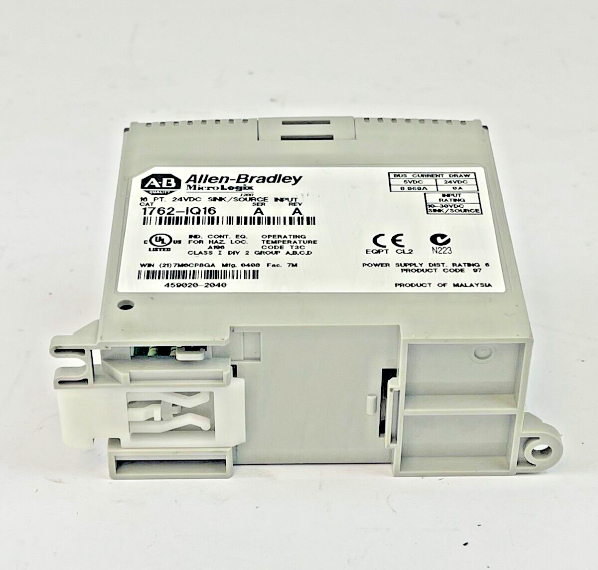 ALLEN BRADLEY - 1762-IQ16 SER A REV A - MICROLOGIX 1200 INPUT MODULE -16PT 24VDC