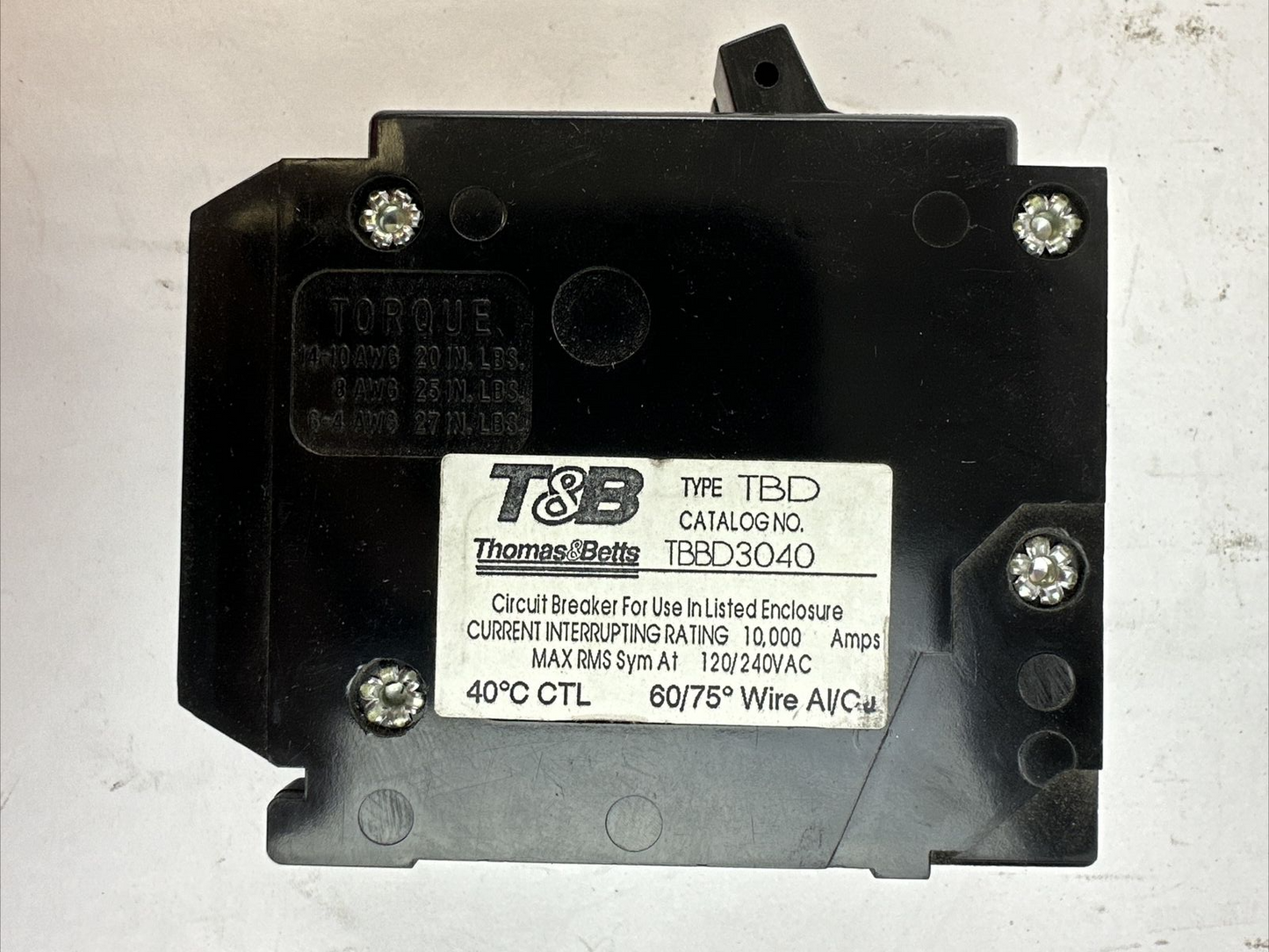 T&B TBBD3040 CIRCUIT BREAKER 120/240VAC 2POLE 30/40AMP