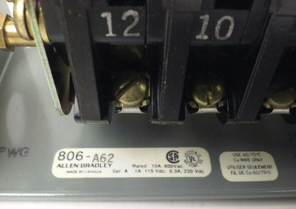 ALLEN BRADLEY 806-A62 SER. A, REVERSING DRUM SWITCH, 10A @ 600VAC,1A @ 115VDC