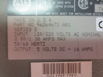 ALLEN-BRADLEY 1771-P7 D, 120/220V AC POWER SUPPLY, Ser. D