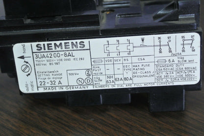 SIEMENS 3UA4200-8AL - OVERCURRENT RELAY 22-32A - 750-900V - NEW SURPLUS - 660VAC