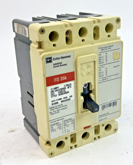 EATON / CUTLER-HAMMMER - FD3015L - CIRCUIT BREAKER - 3 POLE/ 15 A/ 600 VAC