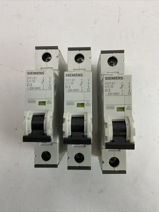 SIEMENS 5SY4103-8 CIRCUIT BREAKER 230/400VAC (LOT OF 3)