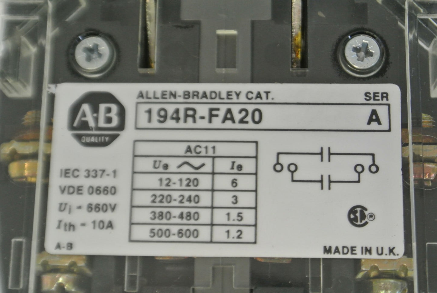 LOT of 4 / ALLEN-BRADLEY 194R-FA20 / AUXILIARY CONTACT / 2 N.C. / NEW SURPLUS