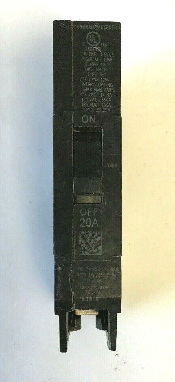 GE TEY120 1POLE 20 20AMP CIRCUIT BREAKER 277VAC/125VDC 65ka***(LOTOF10)***