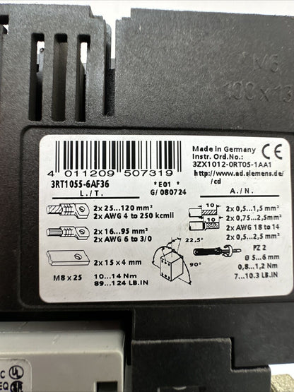 SIEMENS 3RT1055-6AF36 CONTACTOR 575VAC 3PH 150HP COIL 110-127VDC 50-60HZ