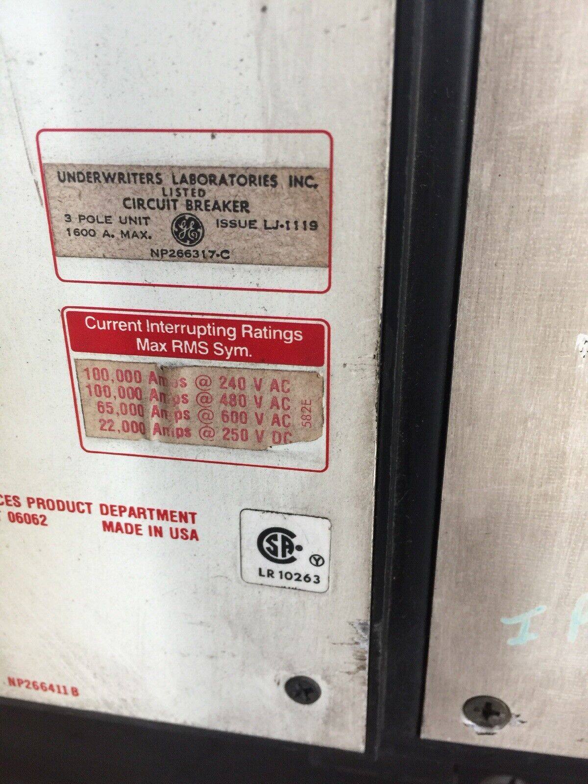 GE THMM5616 POWER BREAK MAGNETIC HYDRAULIC MAGNETRIP 1600AMP 250VDC 600VAC