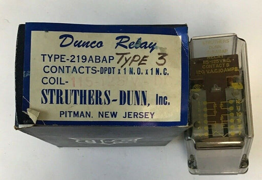 STRUTHERS-DUNN TYPE 219ABAP RELAY  115-125VDC 120VAC 10A