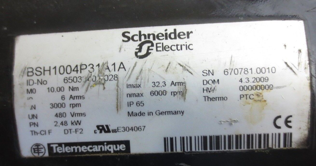 SCHNEIDER BSH1004P31A1A AC SERVO MOTOR  9.31 N.m 1500RPM KEYED SHAFT w/out BRAKE