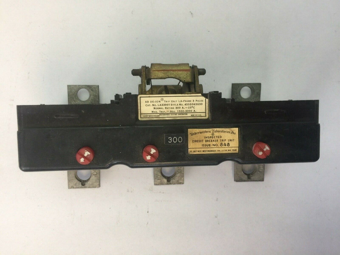 WESTINGHOUSE LA3300T AB DE-ION TRIP UNIT 300AMP 3POLE MAG. TRIP.-ADJ. 1500-3000A