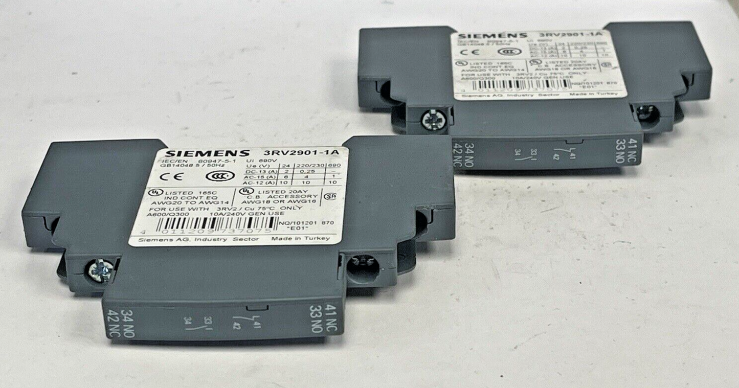 SIEMENS *LOT OF 2*- 3RV2901-1A - AUXILIARY SWITCH - CIRCUIT BREAKER ACCESSORY