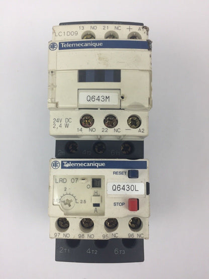 TELEMECANIQUE LC1D09BL CONTACTOR LRD07 OVERLOAD RELAY 1.6-2.5A LAD4TBDL 24V