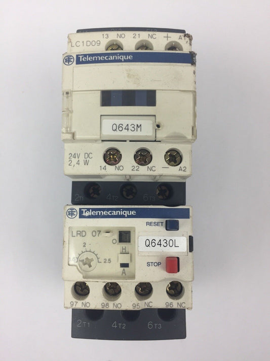 TELEMECANIQUE LC1D09BL CONTACTOR LRD07 OVERLOAD RELAY 1.6-2.5A LAD4TBDL 24V
