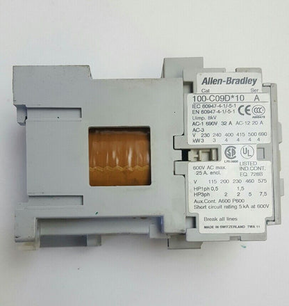Allen-Bradley Contactor Cat# 100-C09D*10 600VAC 25A COIL 24VDC