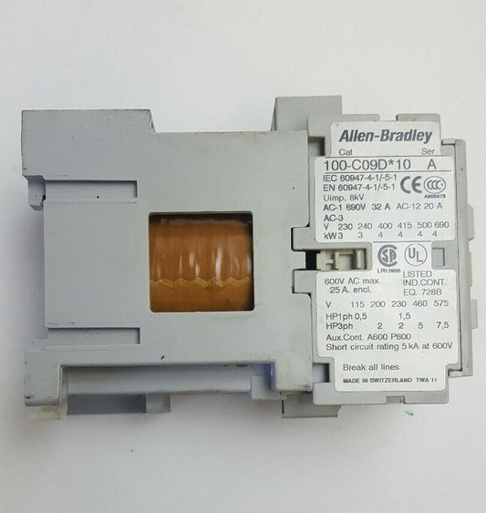 Allen-Bradley Contactor Cat# 100-C09D*10 600VAC 25A COIL 24VDC