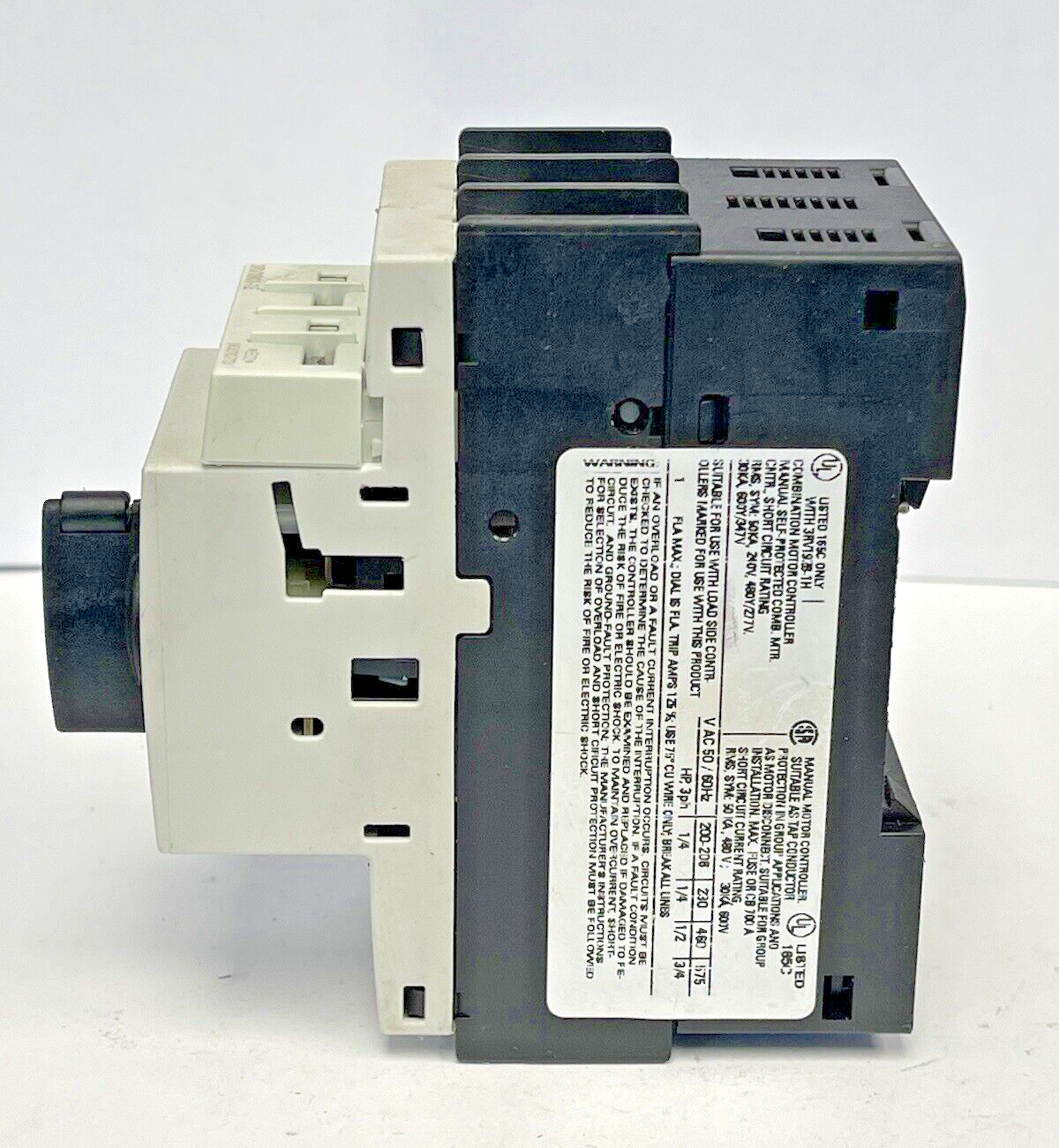 SIEMENS - 3RV1021-0JA10 & 3RV1901-1E - CIRCUIT BREAKER W/  SWITCH TRANSVERSE