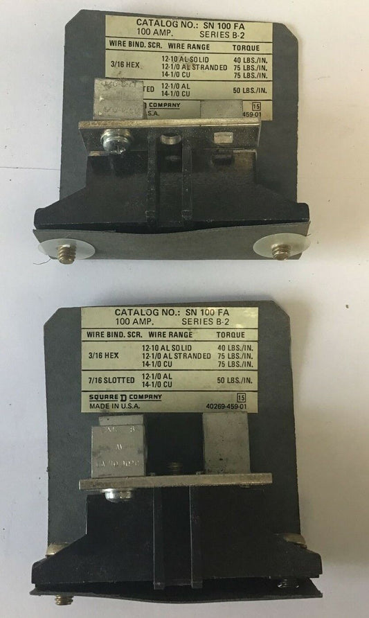 SQUARE D SN100FA,SER.B2  NEUTRAL ASSEMBLY 100A  277/480VAC 125/250VDC***LOTOF2**