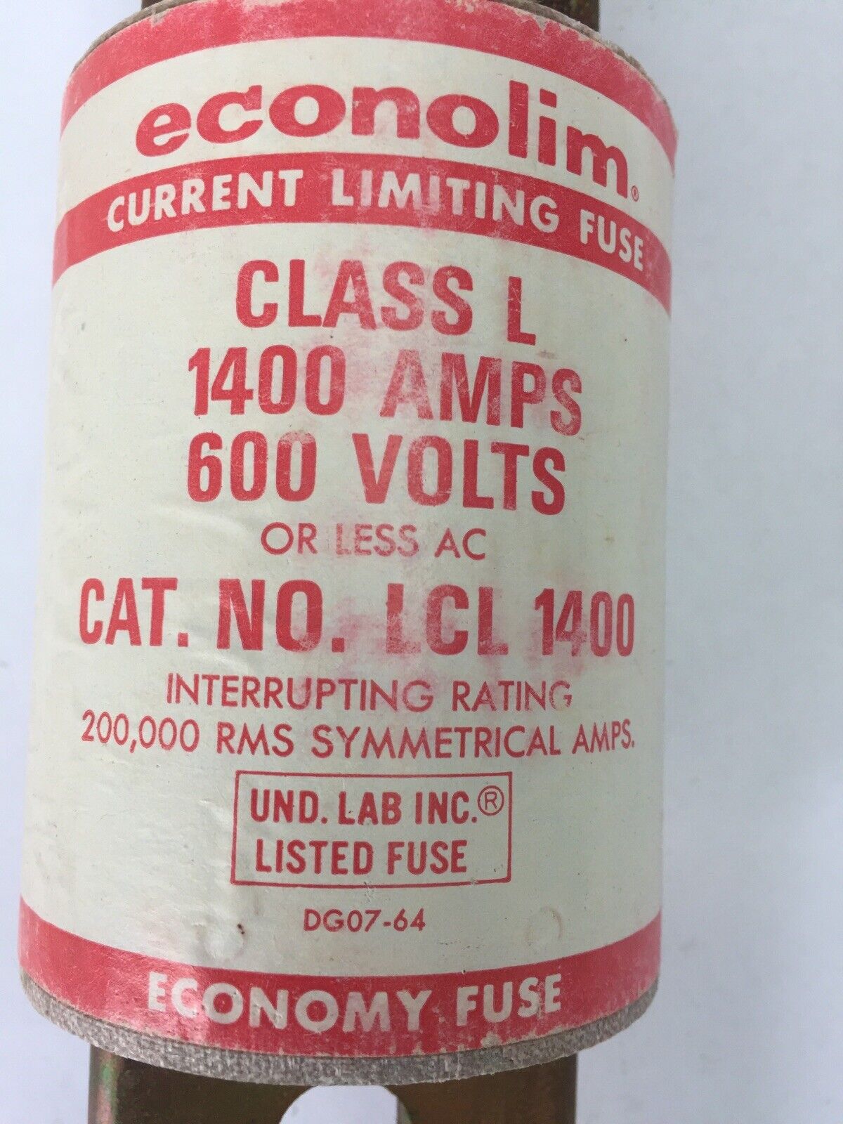 ECONOLIM LCL1400 CURRENT LIMITING FUSE CLASS L 1400A 600VAC