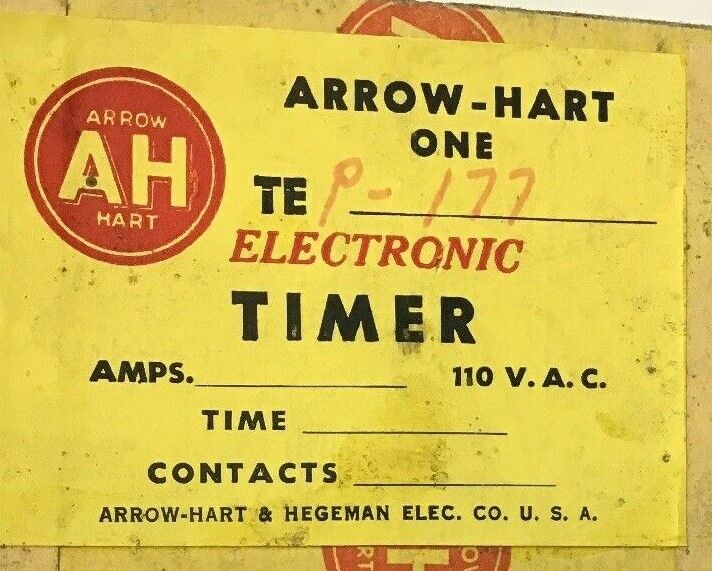 ARROW HART TEP-177 ELECTRONIC TIMER 24DC 1-7 SEC CONT. 5AMPS 115V RAT. 2AMP 220V