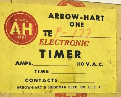 ARROW HART TEP-177 ELECTRONIC TIMER 24DC 1-7 SEC CONT. 5AMPS 115V RAT. 2AMP 220V
