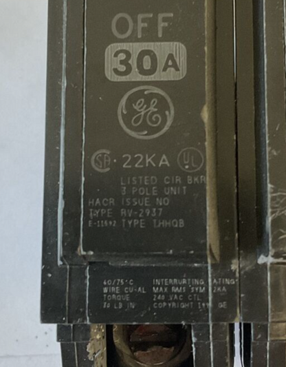 GENERAL ELECTRIC THHQB 30A CIRCUIT BREAKER 3POLE 22KA