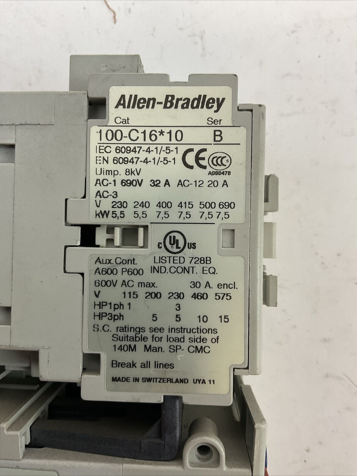 ALLEN BRADLEY STARTER (100-C16*10 SER B COIL 120V + 193-EECB SER C 1.0-5.0A)