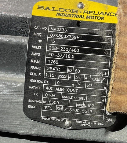 BALDOR VM233T3PH INDUSTIRAL MOTOR  15HP 1750RPM
