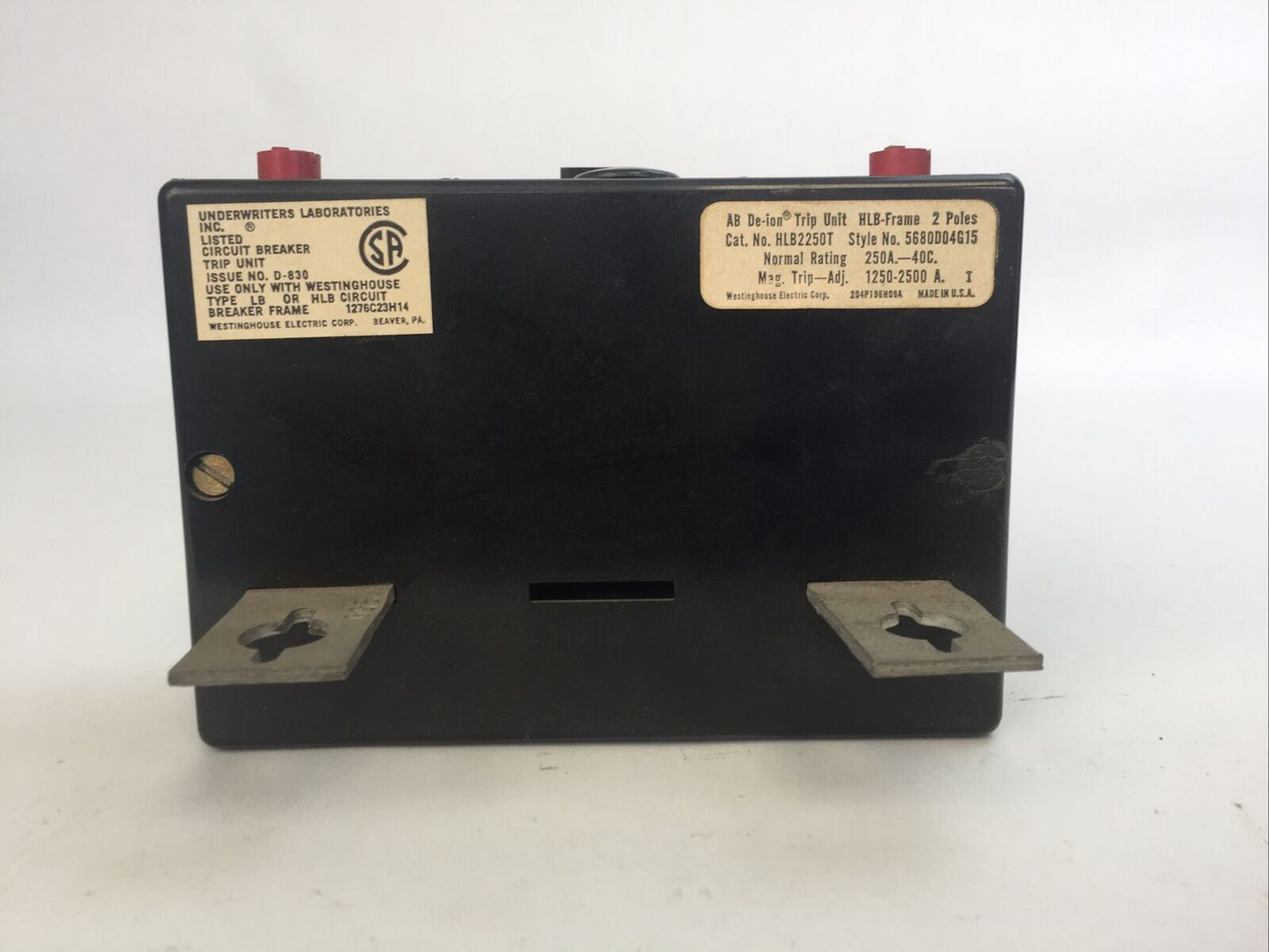 WESTINGHOUSE HLB2250T AB TRIP UNIT 250AMP 2POLE INST TRIP 1250-2500A 5680D04G15