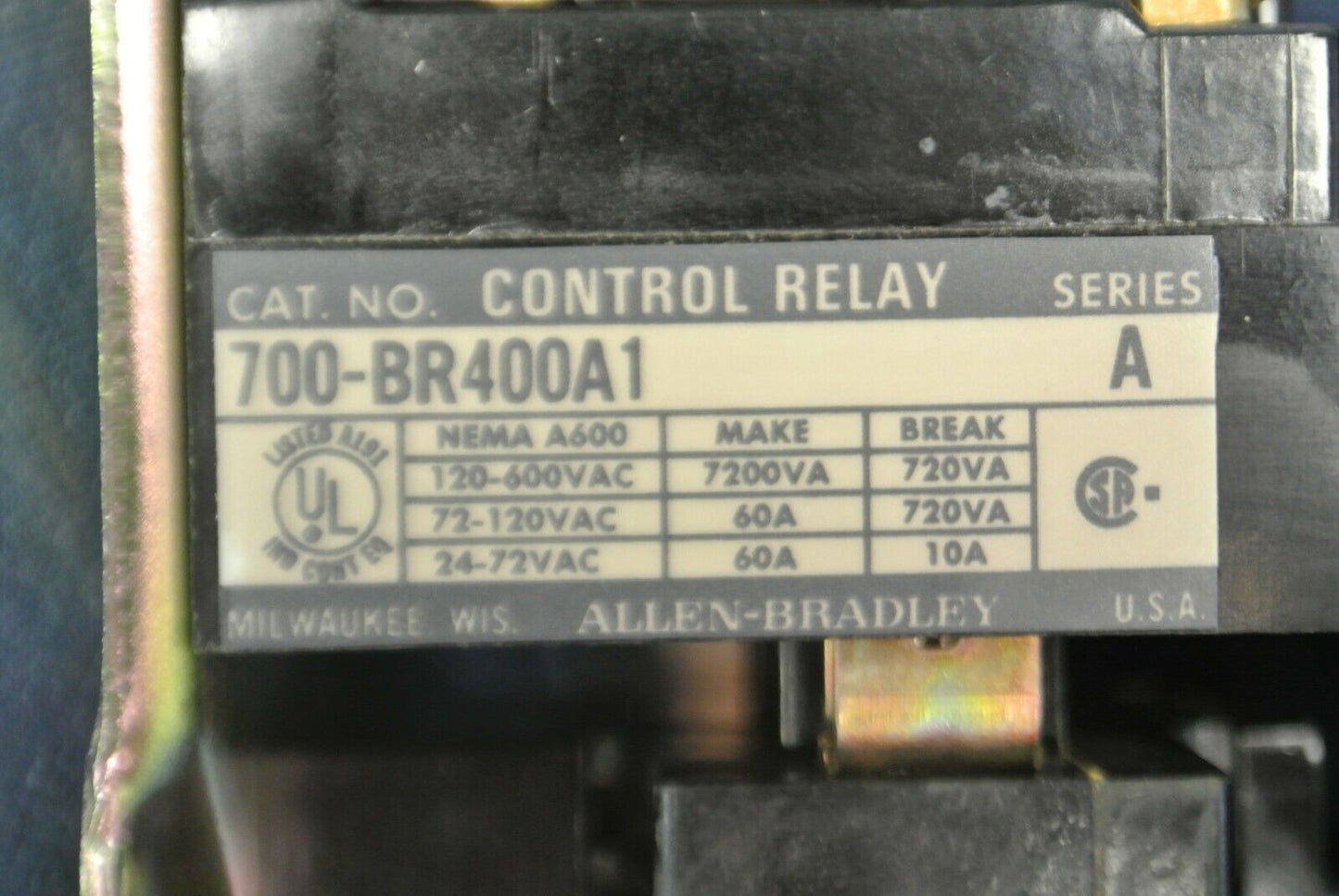 ALLEN-BRADLEY 700-BR400A1 / TYPE BR AC CONTROL RELAY / 4 NO / 120V / NEW SURPLUS