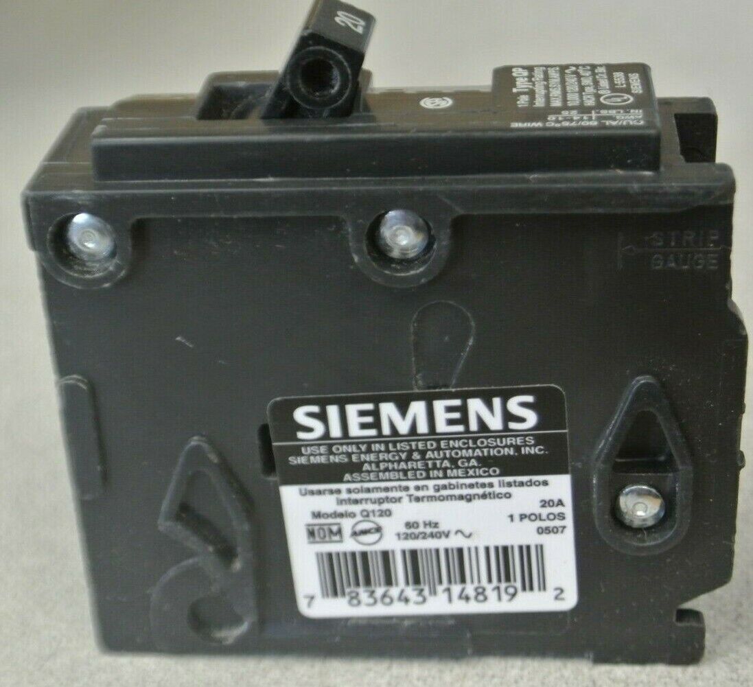 LOT of 5 / SIEMENS Q120 CIRCUIT BREAKER / 20A / 120/240VAC / 1-P / NEW SURPLUS