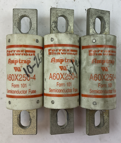 FERRAZ SHAWMUT A60X250-4 AMP-TRAP FORM 101 SEMICONDUCTOR FUSE (LOT OF 3)