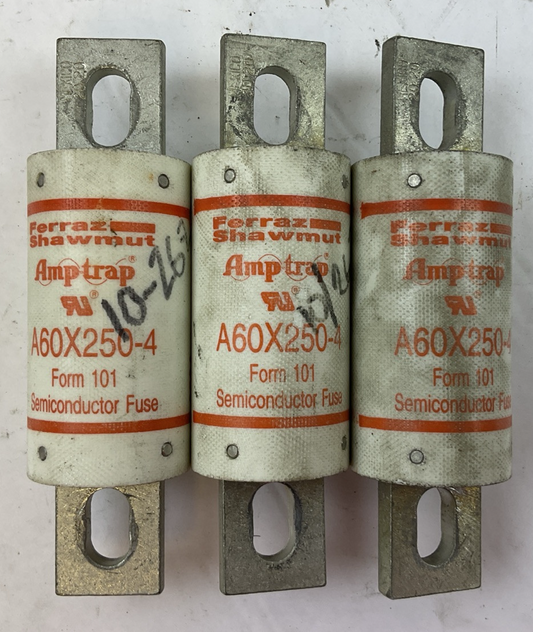 FERRAZ SHAWMUT A60X250-4 AMP-TRAP FORM 101 SEMICONDUCTOR FUSE (LOT OF 3)