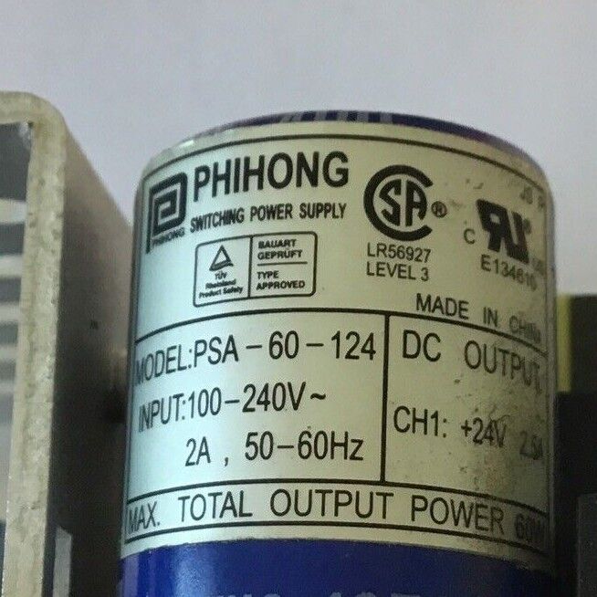 PHIHONG PSA-60-124 SWITCHING POWER SUPPLY 240VAC 50-60HZ
