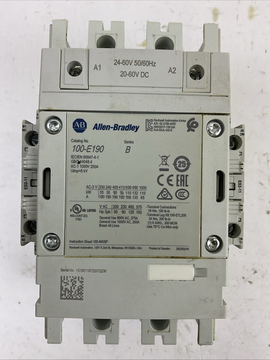 ALLEN BRADLEY 100-E190 600VAC 275A 150HP CONTACTOR 24-60V 50/60HZ 20-60VDC COIL