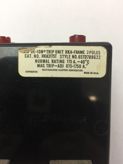 WESTINGHOUSE HKA3175T 175A TRIP UNIT 3POLE MAG TRIP-ADJ 875-1750A