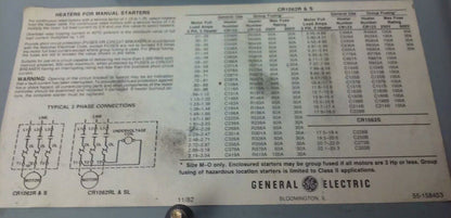 GE CR1062R41L MANUEL STARTER, F-50E 3P FUSE FREE BREAKER, 15A, 600V, 10KA, PARTS