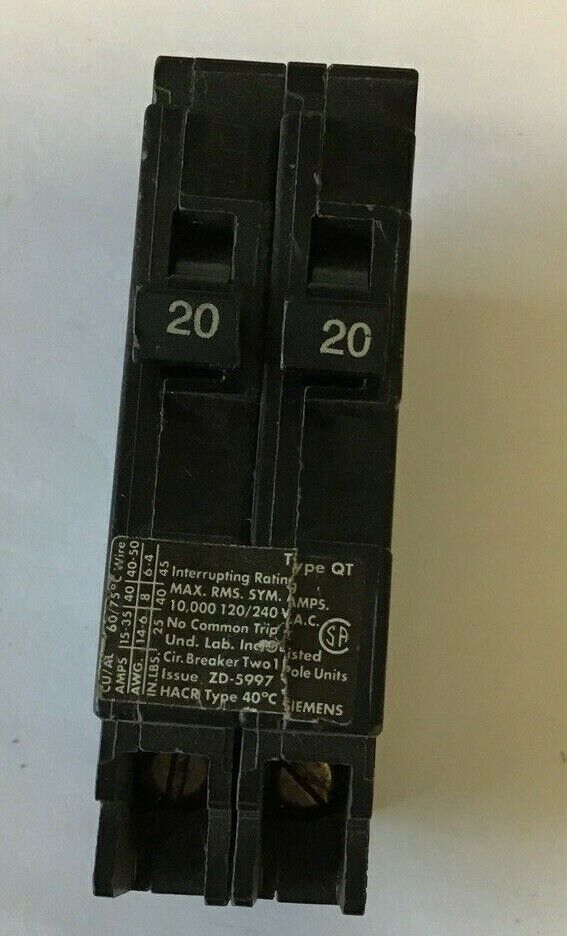 SIEMENS Q2020NC CIRCUIT BREAKER 120/240VAC 20A