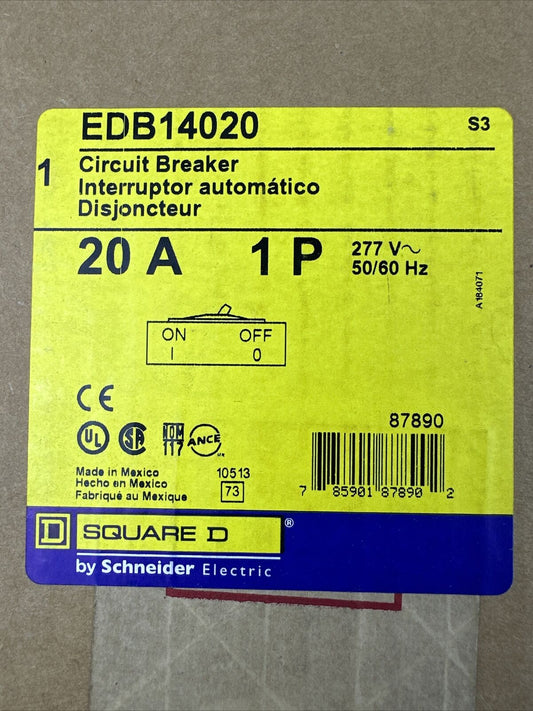 SQUARE D EDB14020 CIRCUIT BREAKER 20AMP 1POLE 277VAC 50/60HZ