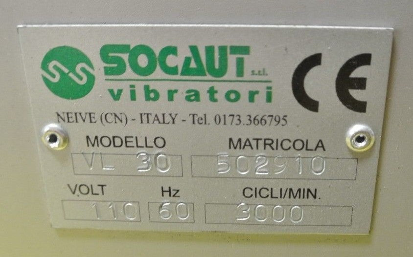 SOCAUT VIBRATORI CV6F - MODEL VL30 PARTS VIBRATOR / PARTS FEEDER ASSEMBLY - 110V