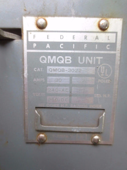 FEDERAL PACIFIC QMQB-3022 PANEL SWITCH - 240V, 30A, 2 POLE