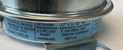 HONEYWELL AP4508-4055 STATIC PRESSURE SWITCH