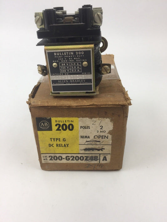 ALLEN BRADLEY 200-G200Z48 TYPE G DC RELAY 250VDC 0.5A 125V 2.0A 64V 5.0A