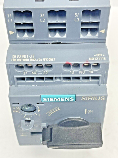 SIEMENS - 3RV2011-1KA20 & 3RV2901-2E - CIRCUIT BREAKER & AUX SWITCH TRANSVERSE