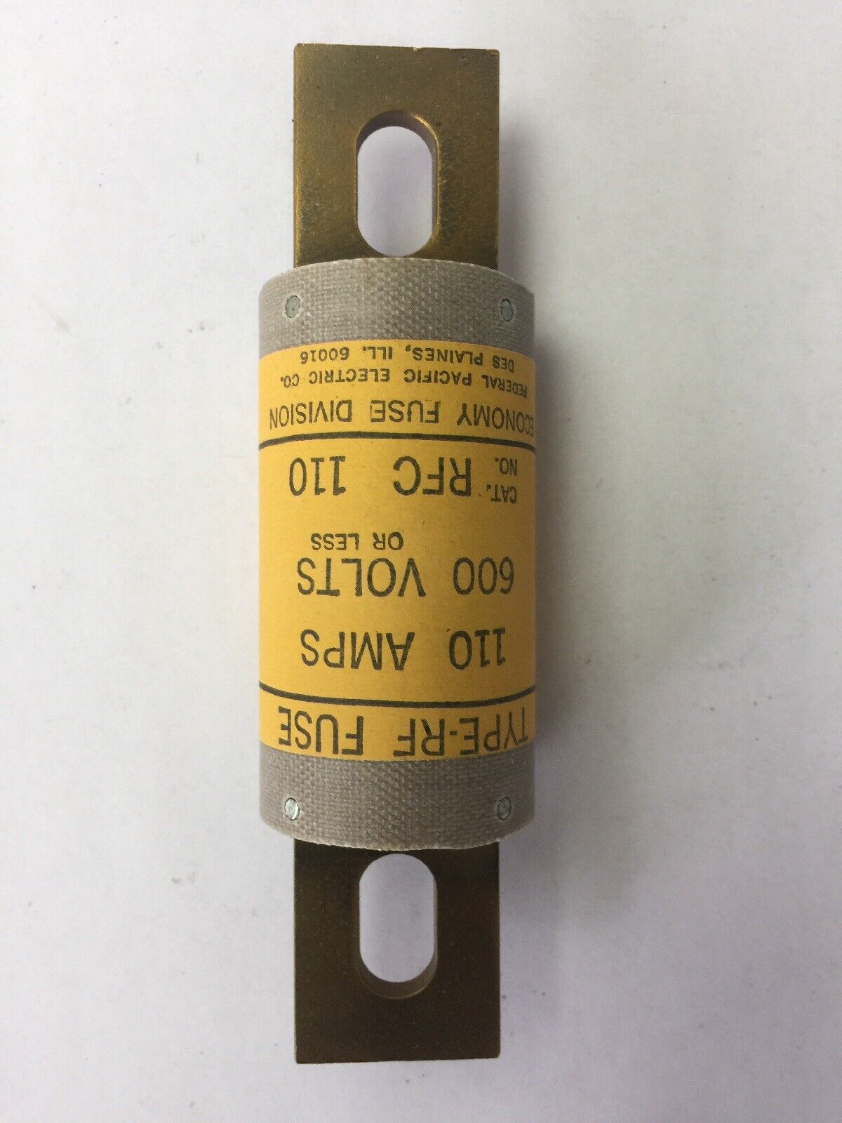ECONOMY FUSE DIVISION RFC 110 TYPE-RF FUSE 110 AMP 600 VOLTS FEDERAL PACIFIC