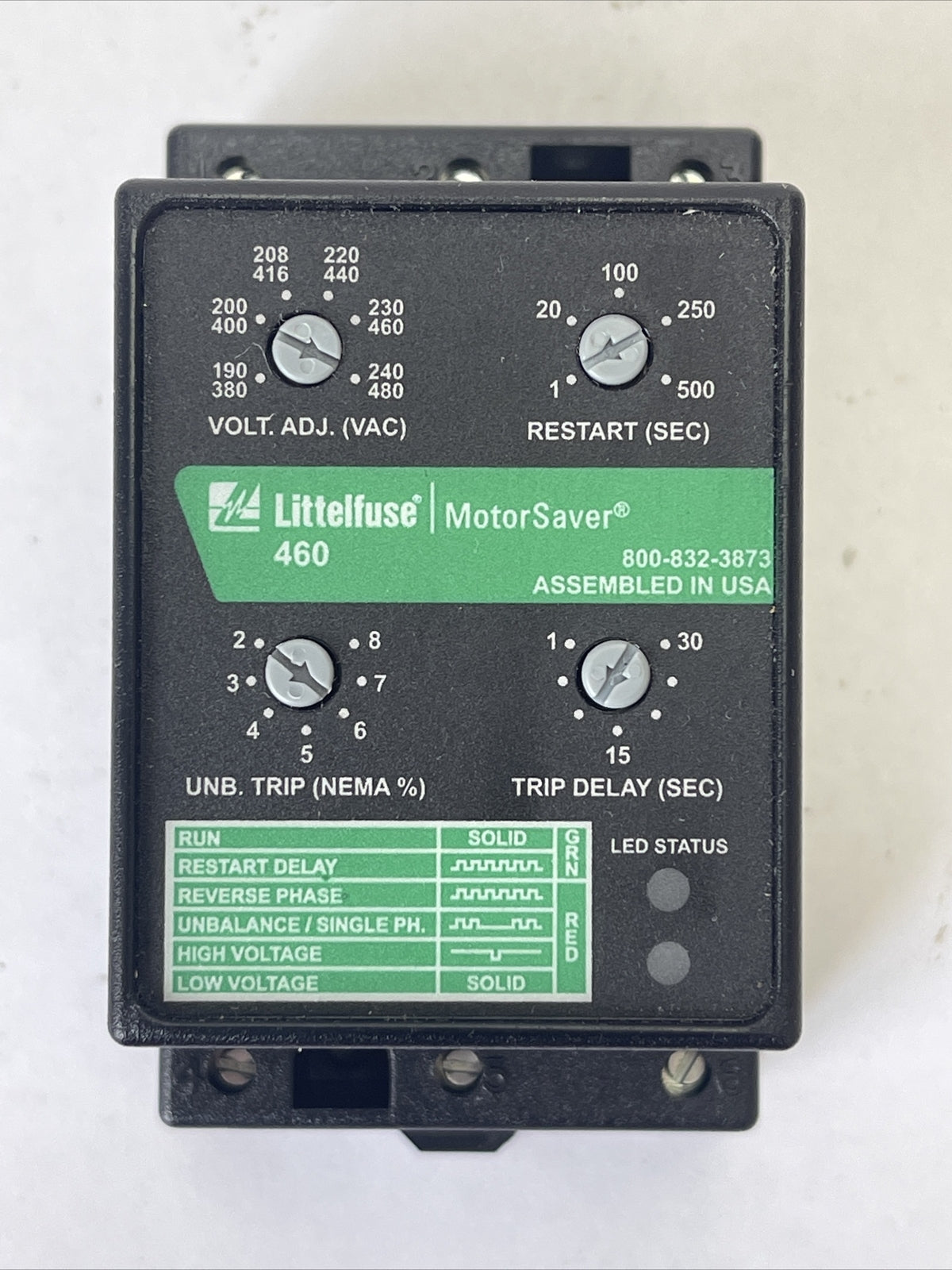 LITTELFUSE 460 MOTOR SAVER 190-480VAC 400HZ 10A @ 240VAC 480VA @ 240VAC, B300