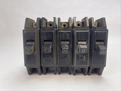 CUTLER HAMMER / WESTINGHOUSE QCL1015 CIRCUIT BREAKER 15A 1P 120/240VAC(LOT OF 5)